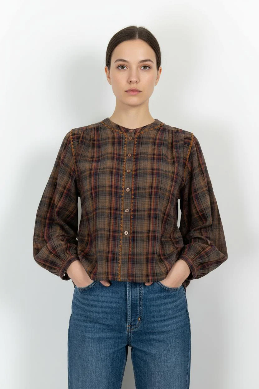 Chemise à Carreaux Marron et Rouge - Taille M/38
