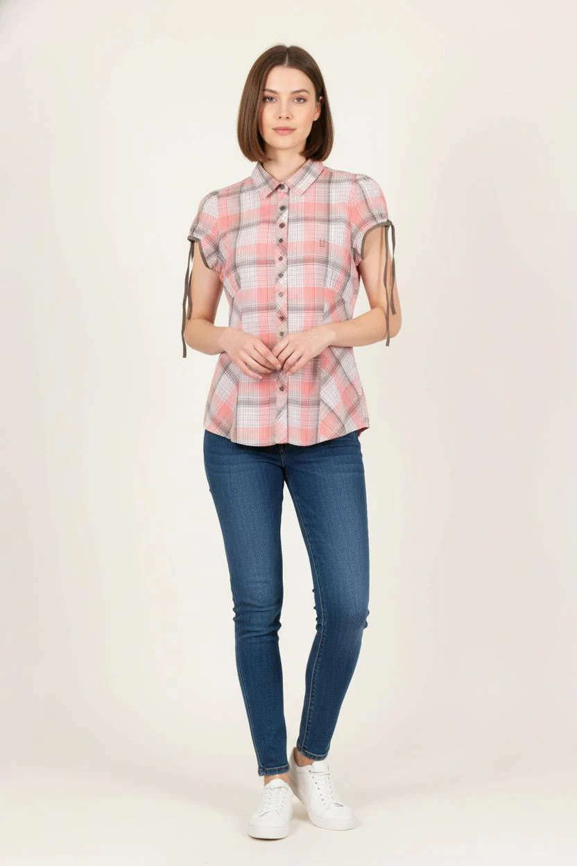 Chemise à Carreaux Rose et Beige - Taille S/36