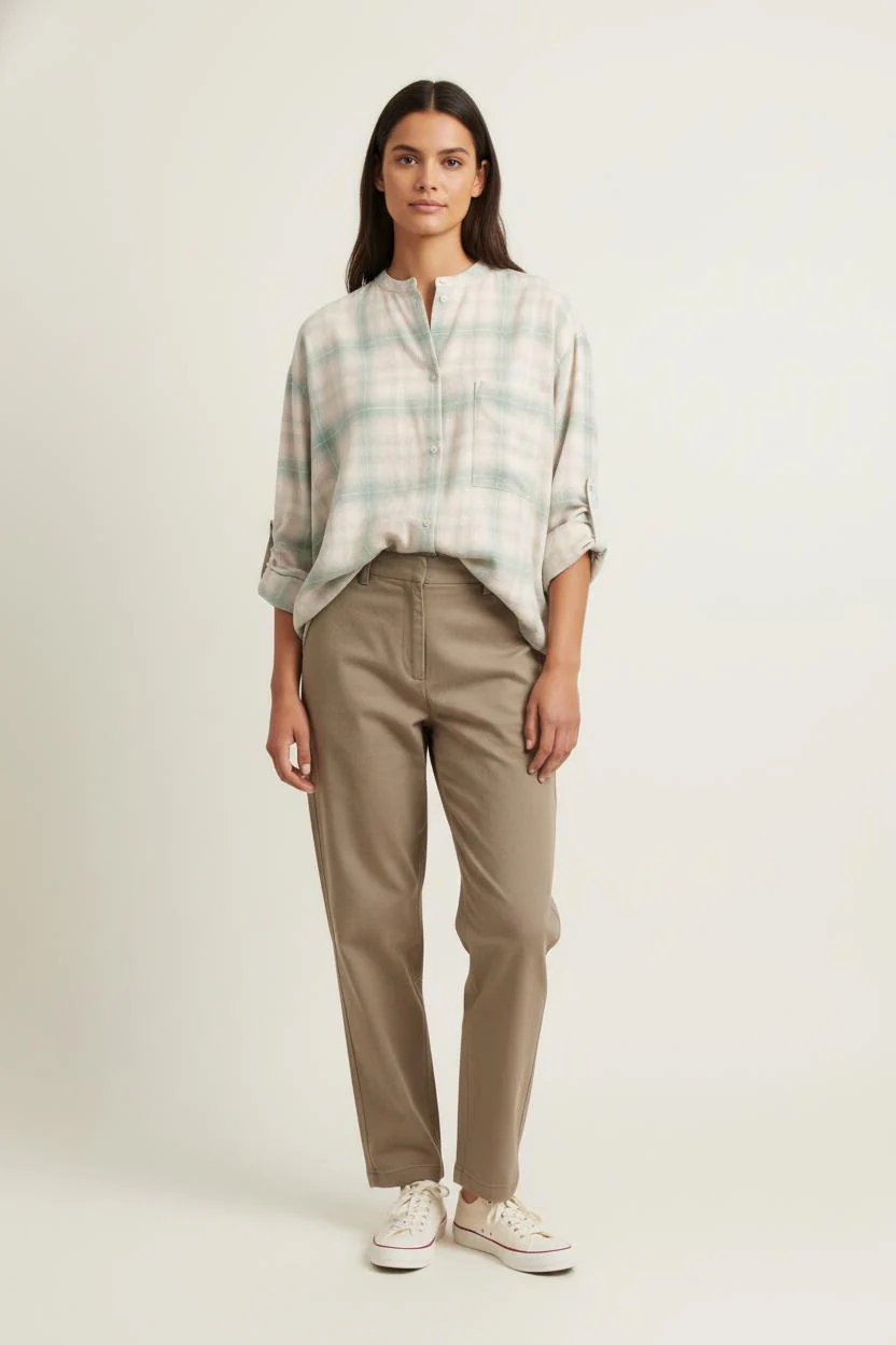 Chemise à Carreaux Verte et Beige - Taille S/36