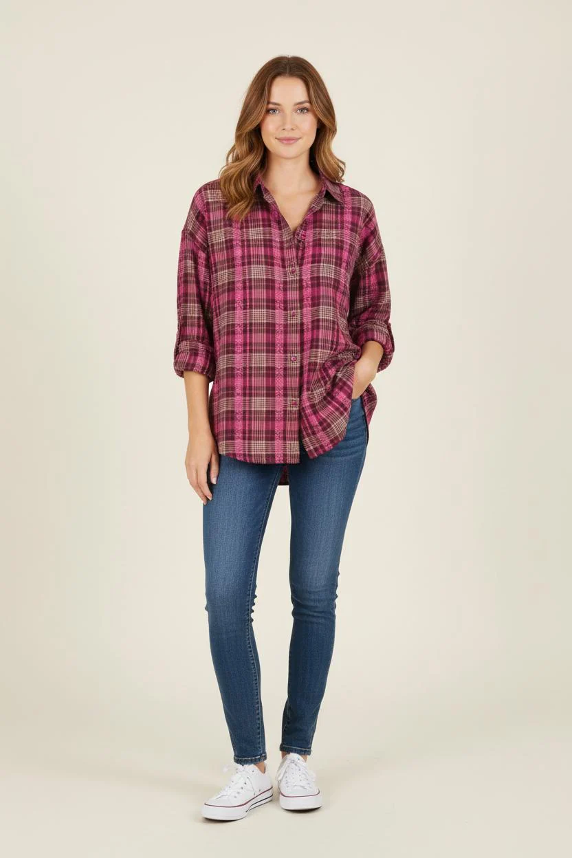 Chemise À Carreaux Violette et Rose - Taille S/36