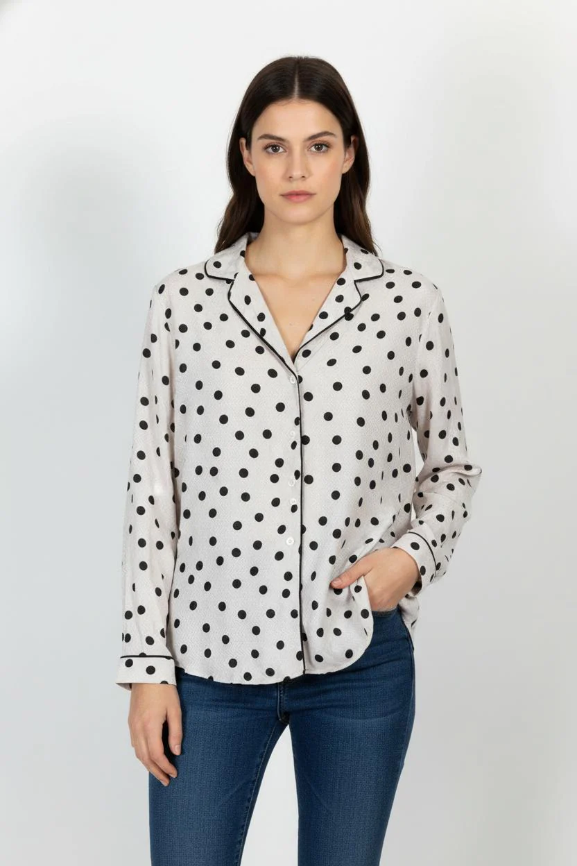 Chemise Blanche à Pois Noirs - Taille XXL/44