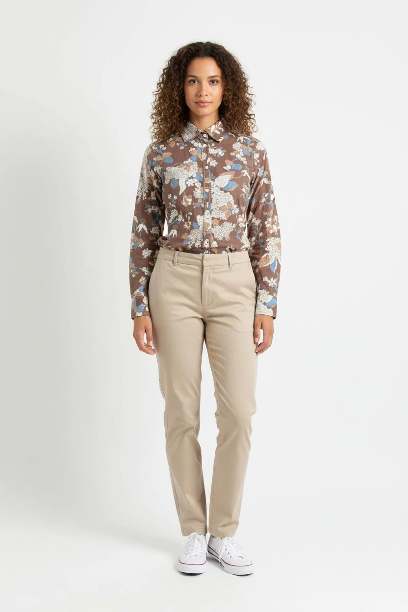 Chemise Fleurie Marron et Bleu - Taille S/36