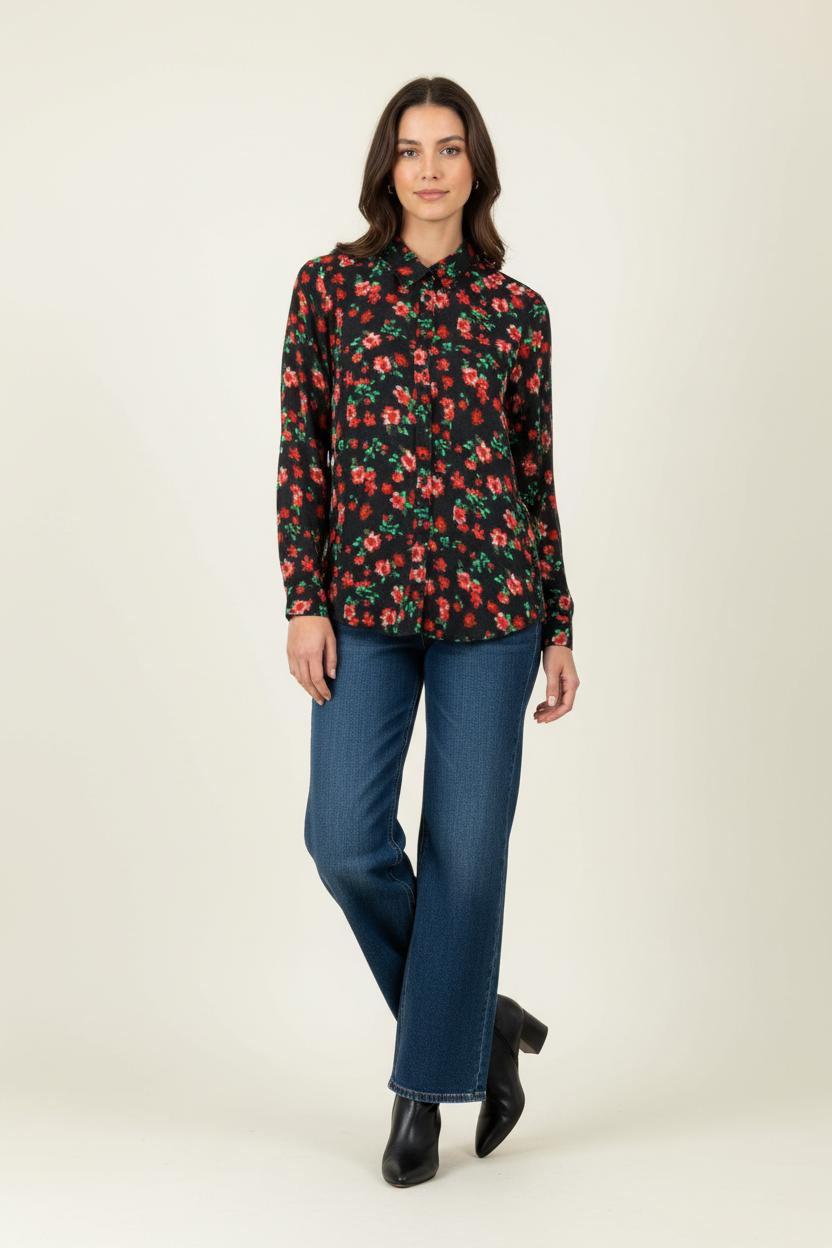 Chemise Fleurie Noire et Rouge - Taille XS/34
