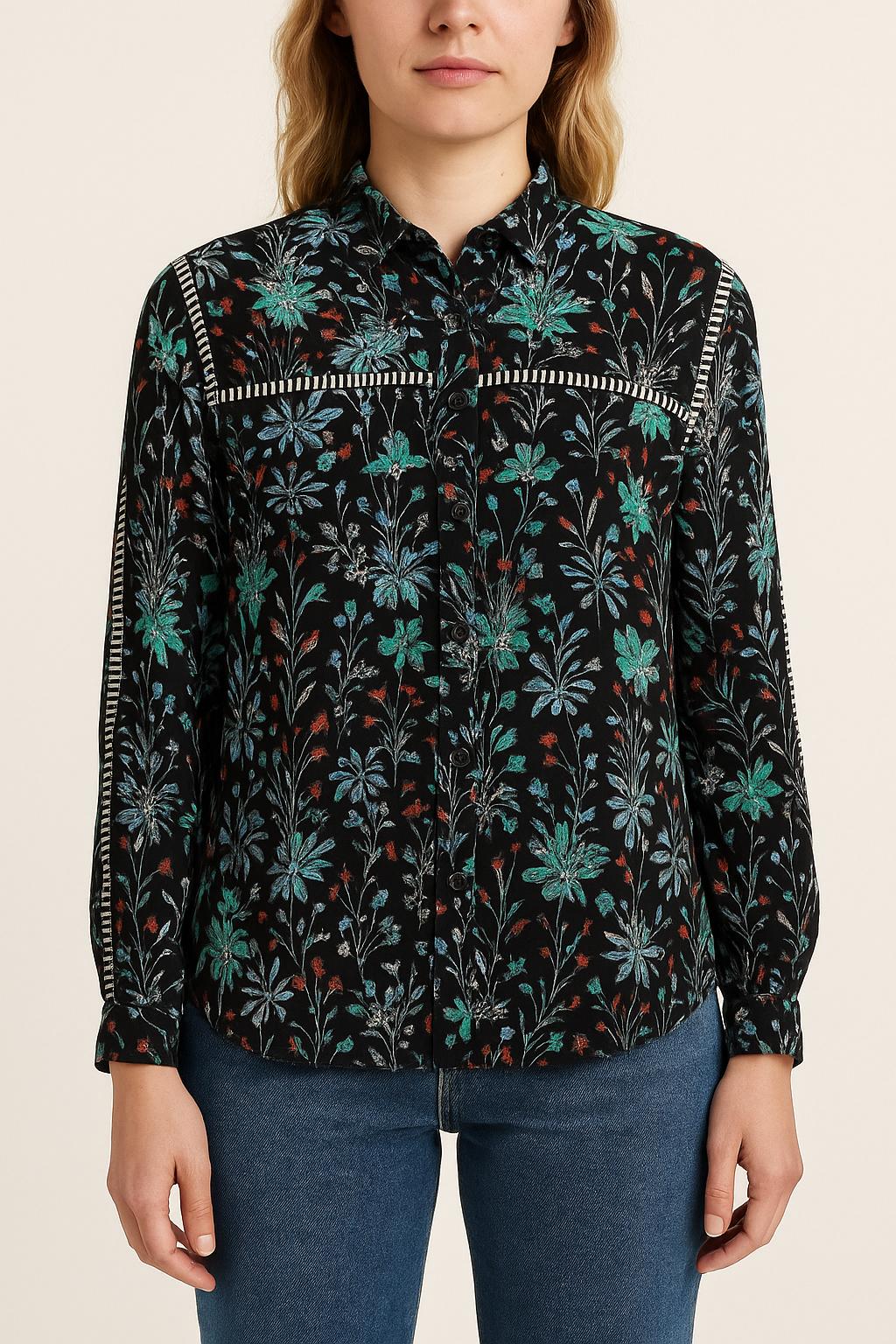 Chemise Fleurie Noire et Verte - Taille XXS/32