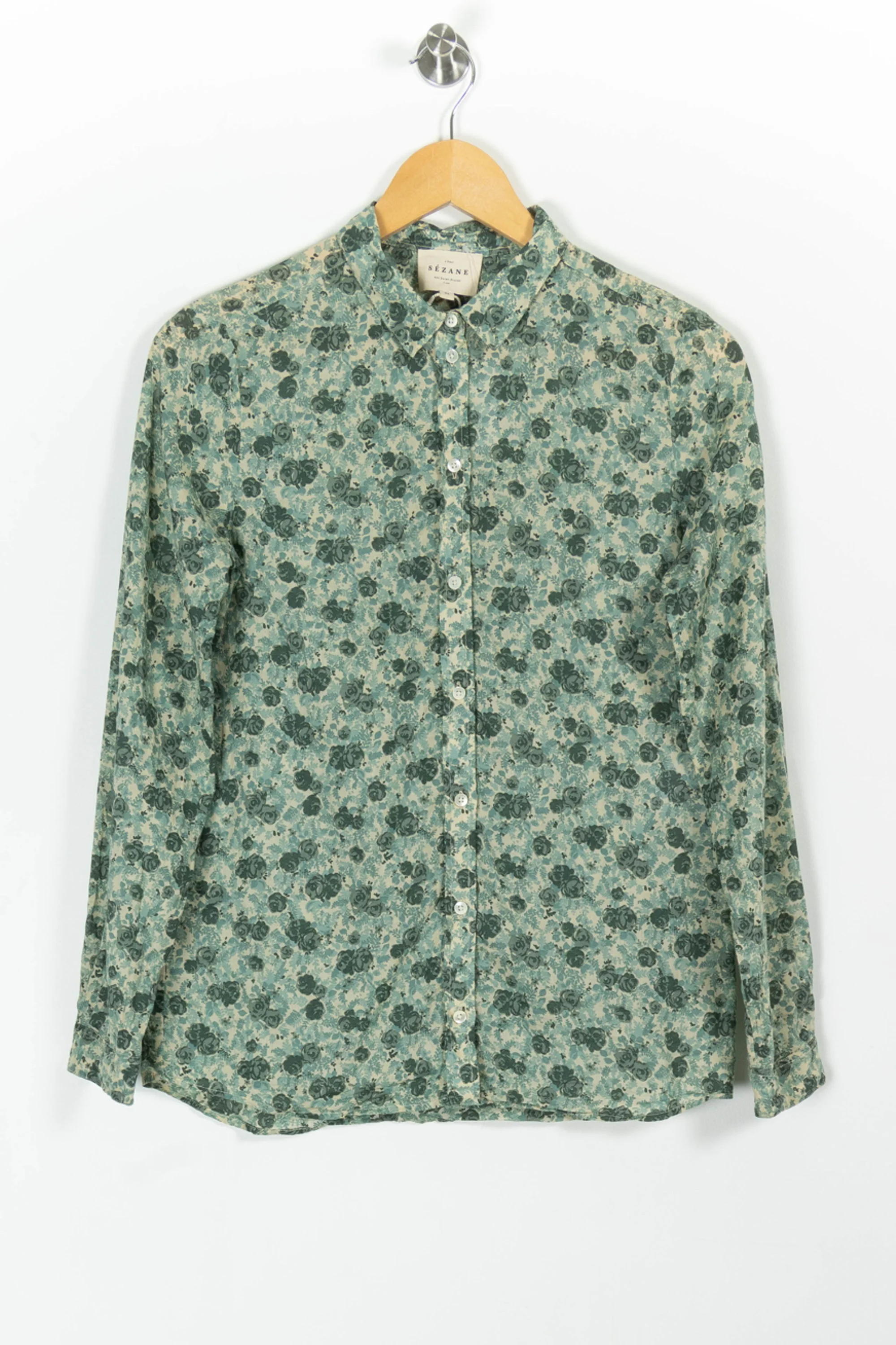 Chemise Fleurie Verte et Beige - Taille XS/34 - Image 2
