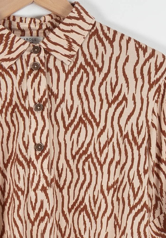 Chemise Manche Courte Beige et Marron - Taille M/38 - Image 3