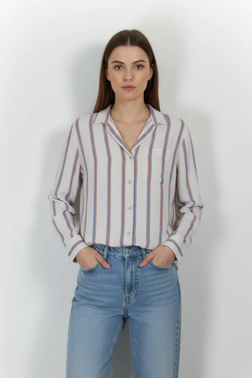Chemise Rayée Blanche Bleue et Rouge - Taille S/36
