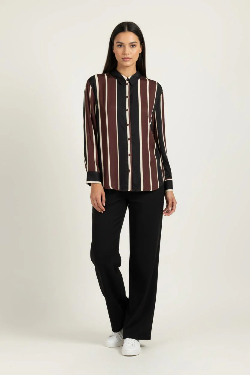 Chemise Rayée Bordeaux Noir et Beige - Taille M/38