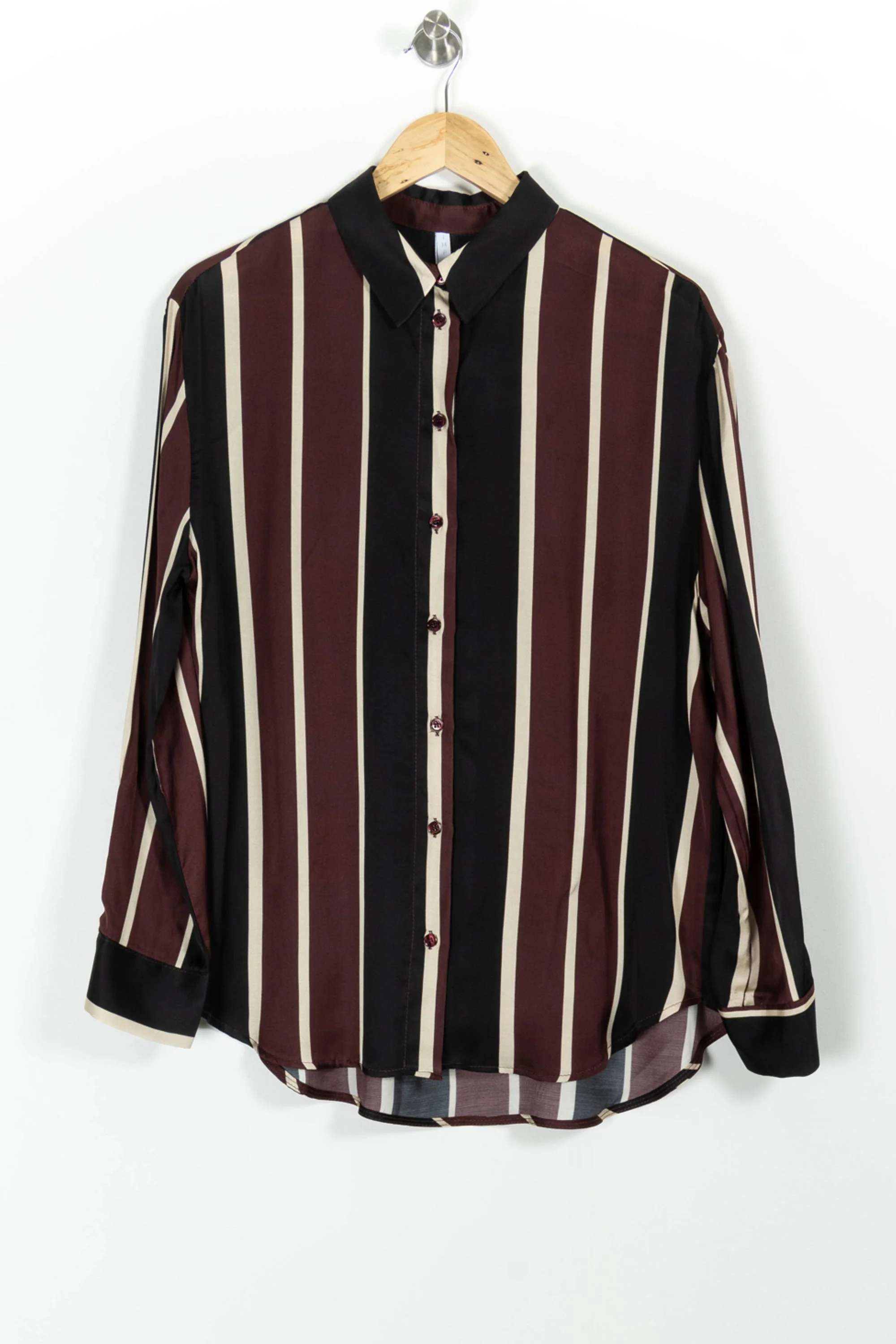 Chemise Rayée Bordeaux Noir et Beige - Taille M/38 - Image 2