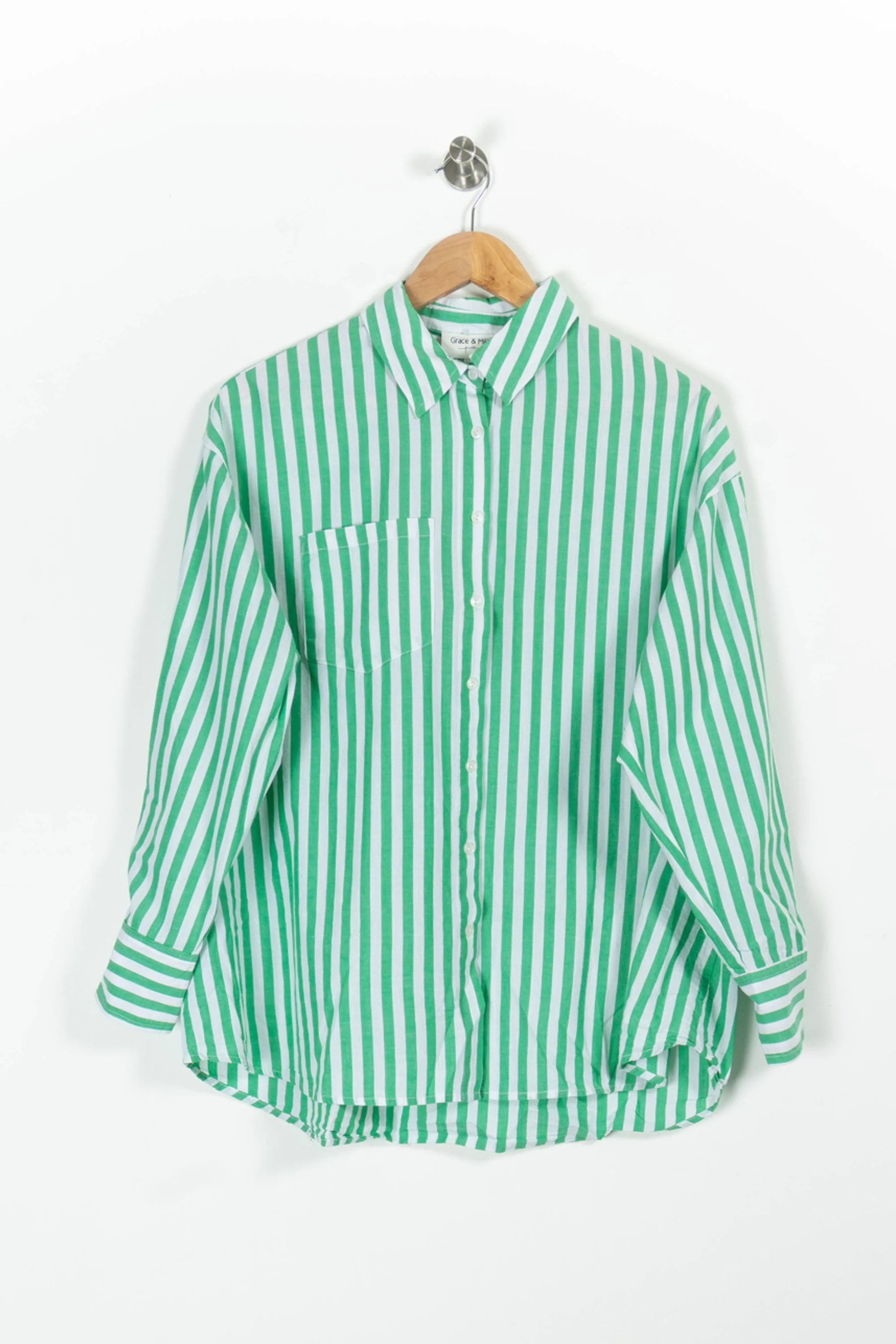 Chemise Rayée Verte et Blanche - Taille M/38 - Image 2