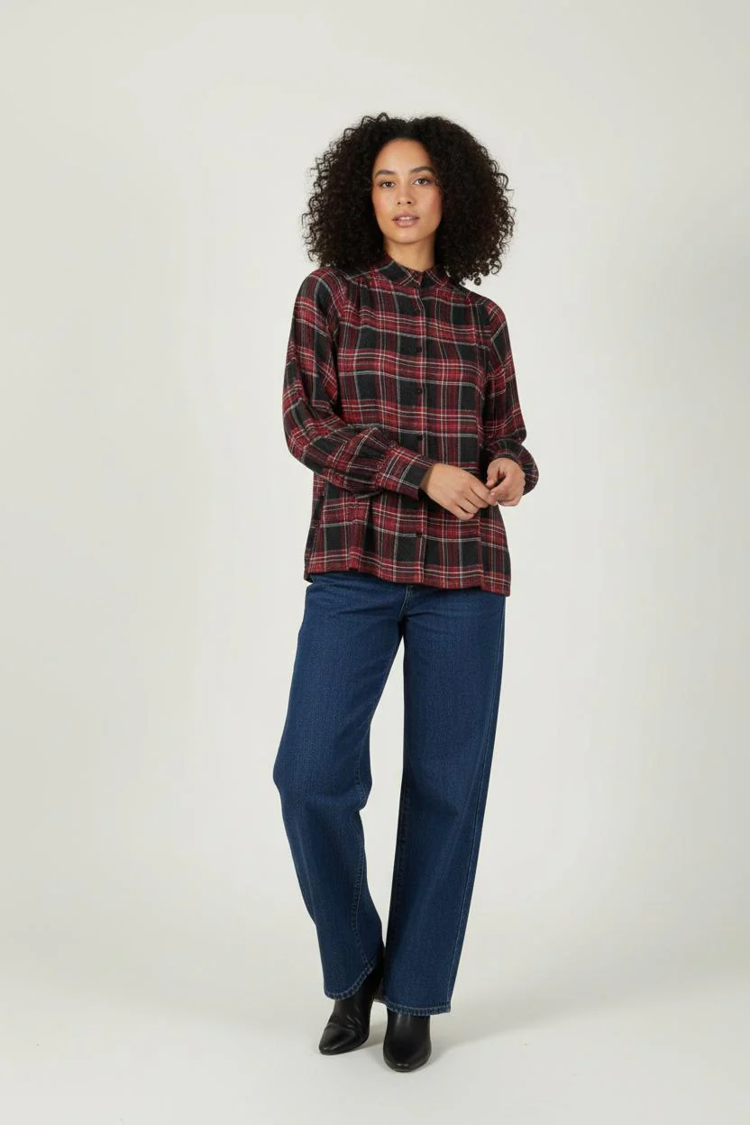 Chemisier Carreaux Rouge et Noir - Taille L/40