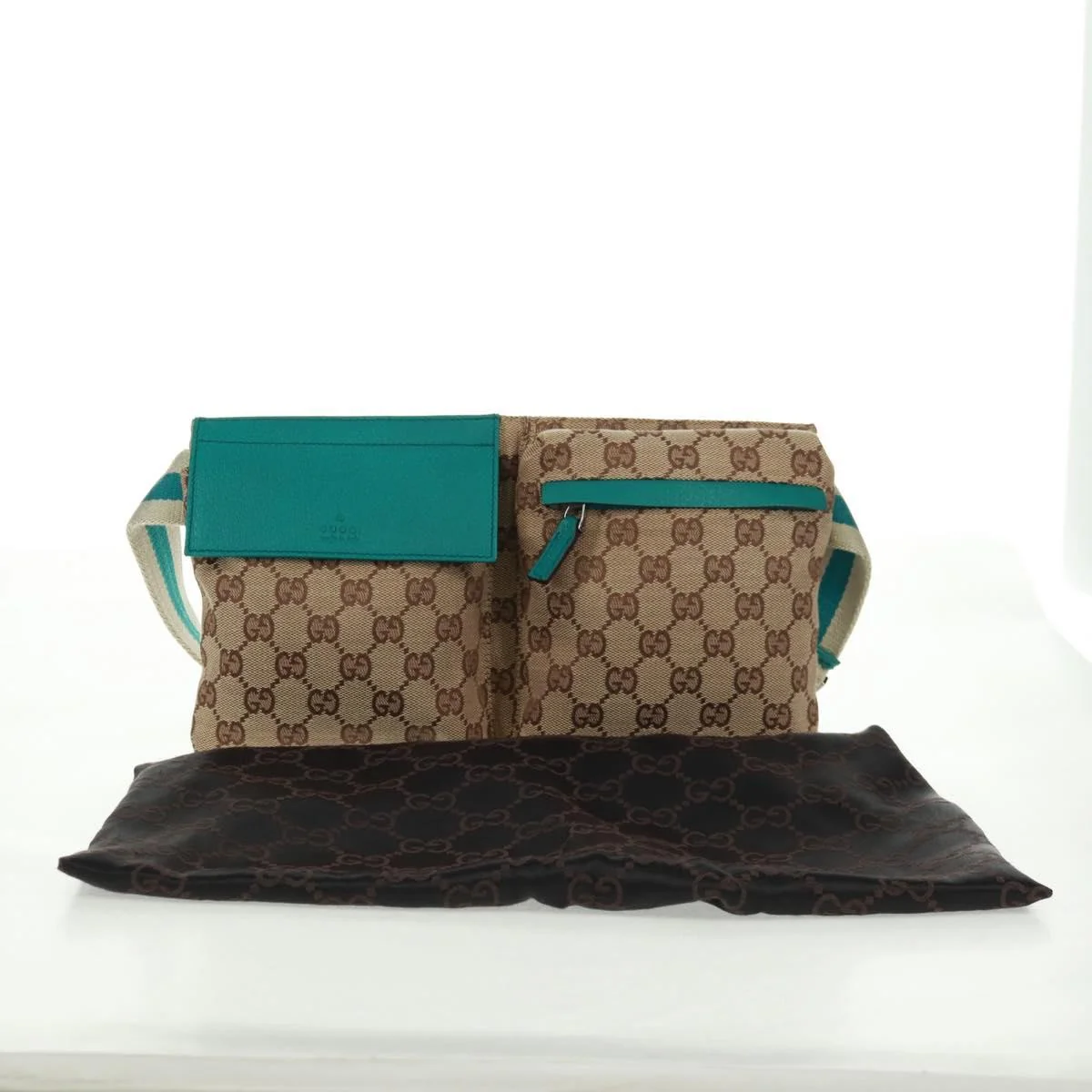 Gucci Vintage Double Belt Bag GG Canvas with Leather - Image 14