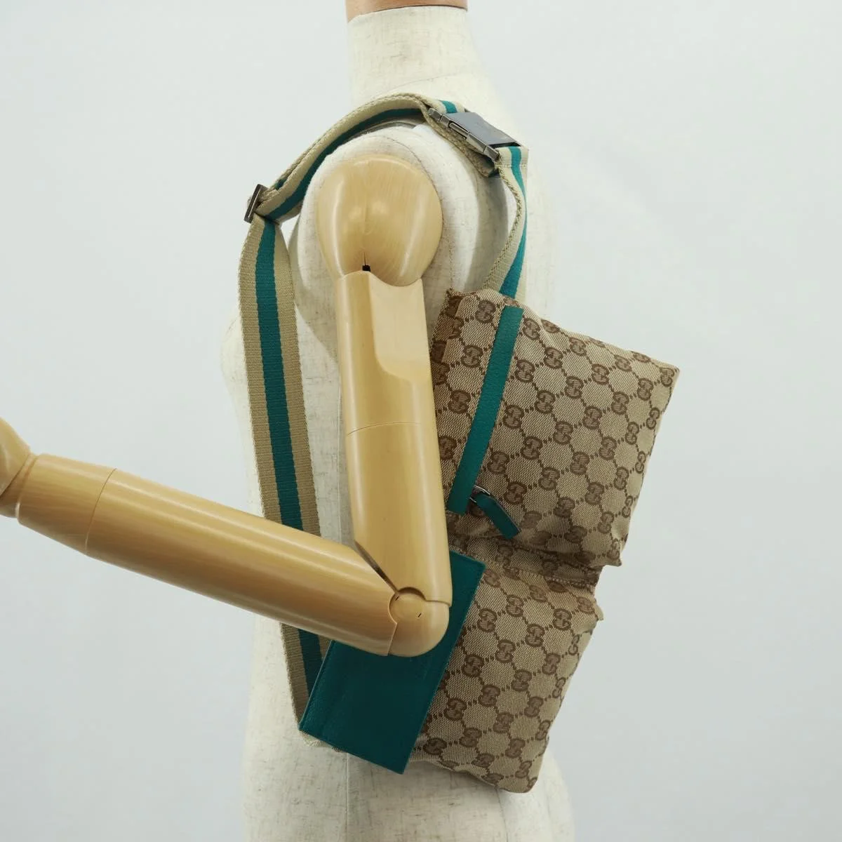 Gucci Vintage Double Belt Bag GG Canvas with Leather - Image 15