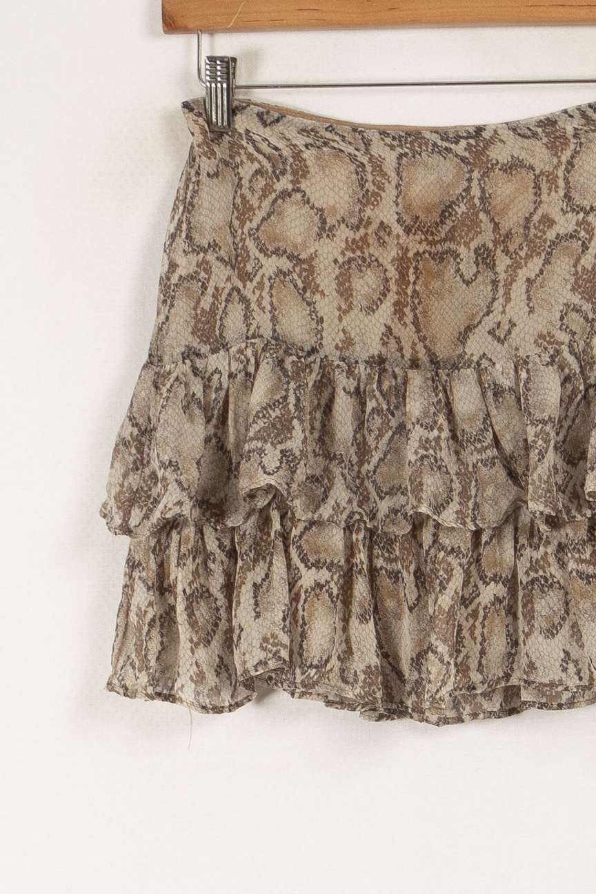 Jupe courte marron/beige à motif serpent - Taille XS/34 - Image 3