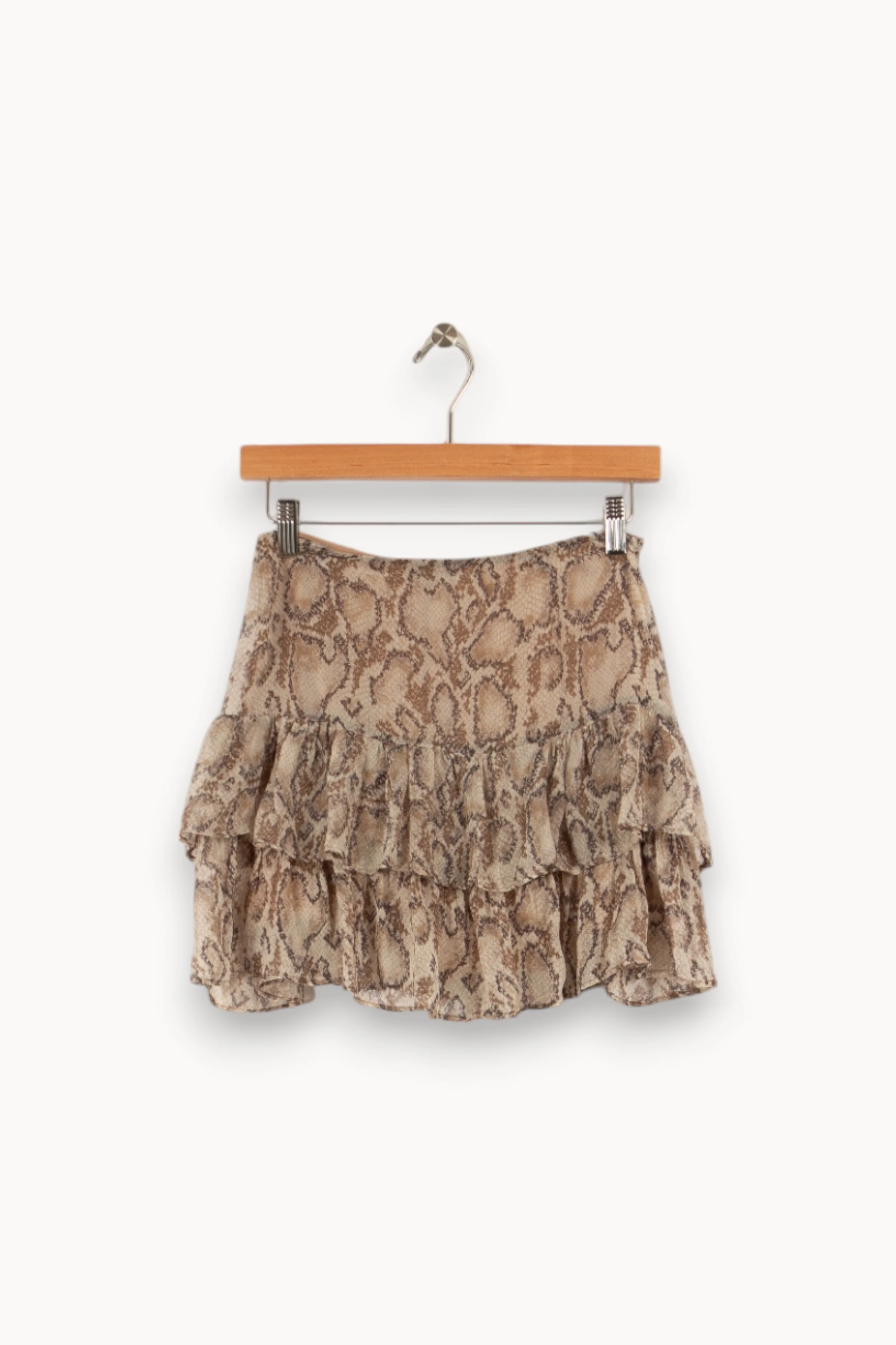 Jupe courte marron/beige à motif serpent - Taille XS/34 - Image 4