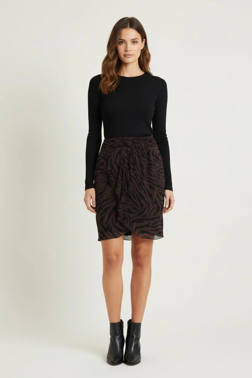 Jupe Drapée Marron et Noir - Taille L/40