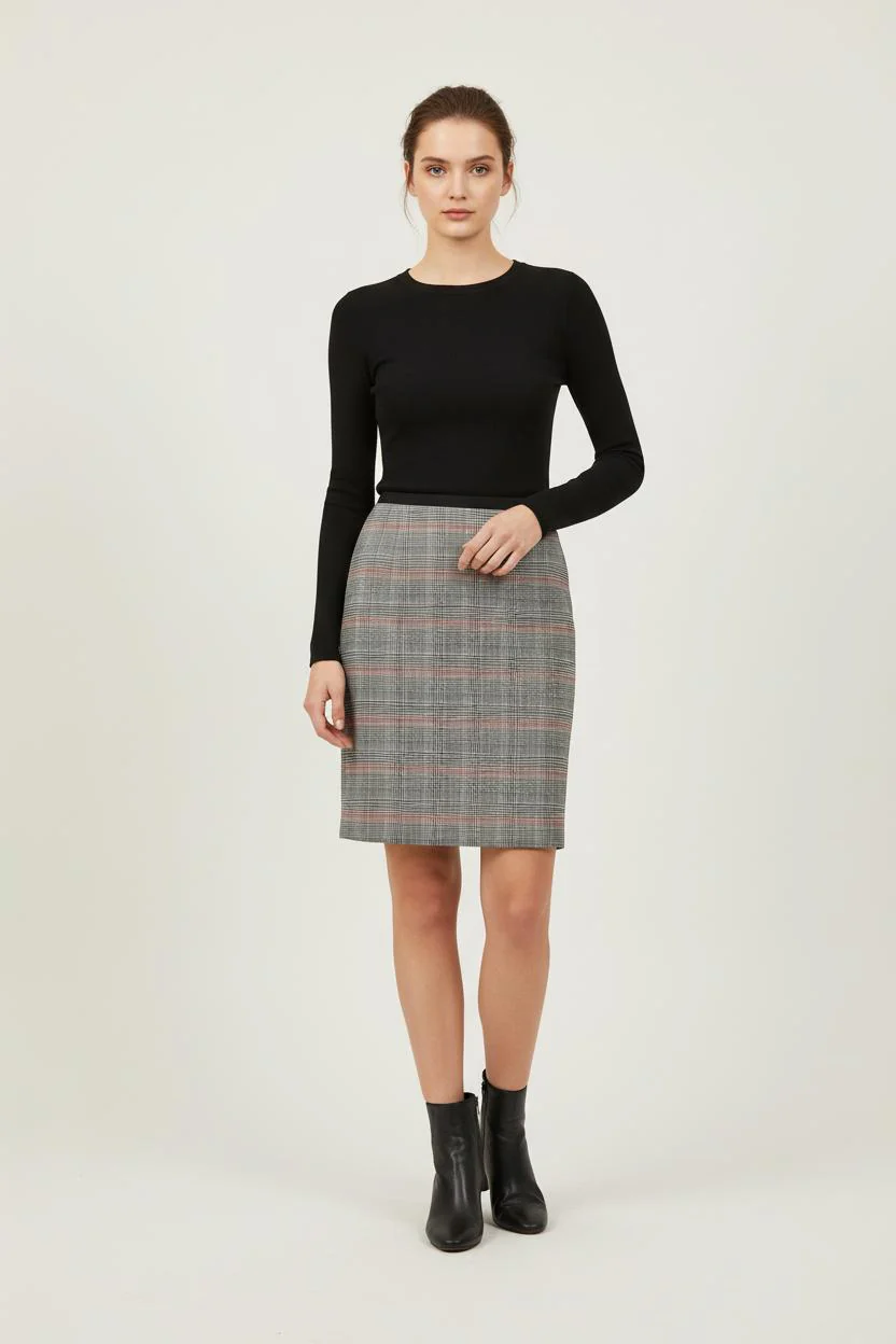 Jupe Droite Gris et Rouge - Taille S/36