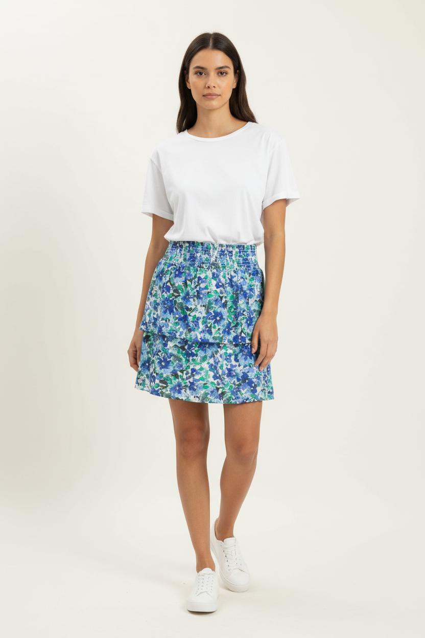 Jupe Fleurie Bleue et Verte - Taille L/40