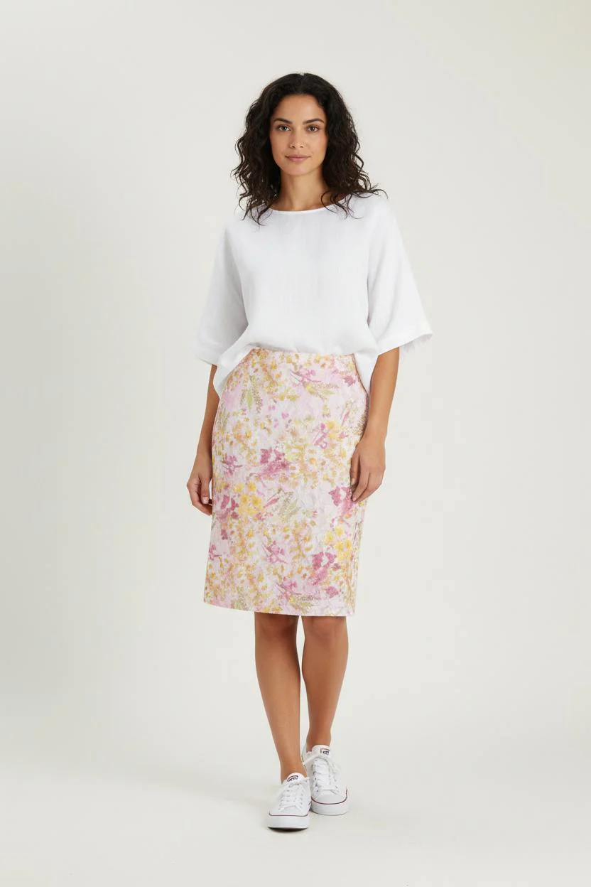 Jupe Fleurie Rose et Jaune - Taille XXXL/46