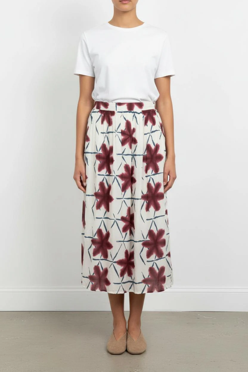 Jupe Longue Blanche et Bordeaux - Taille M/38