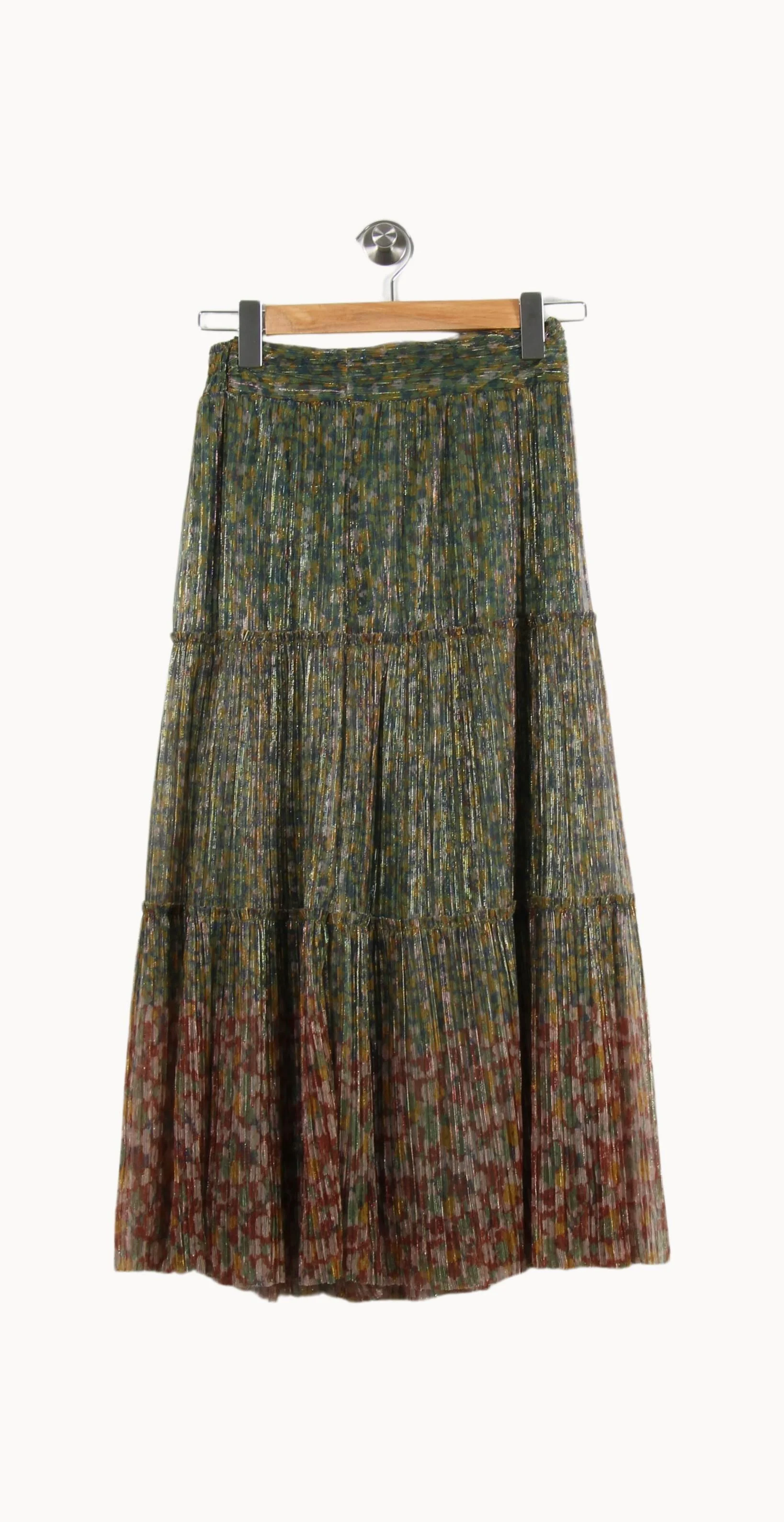 Jupe Longue Plissée Verte et Rouge - Taille S/36 - Image 2