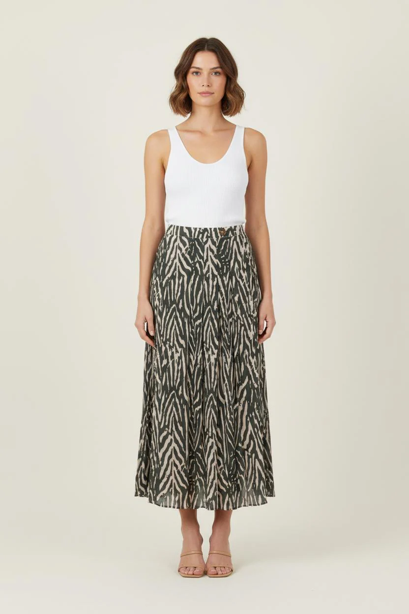Jupe Longue Verte et Beige - Taille S/36