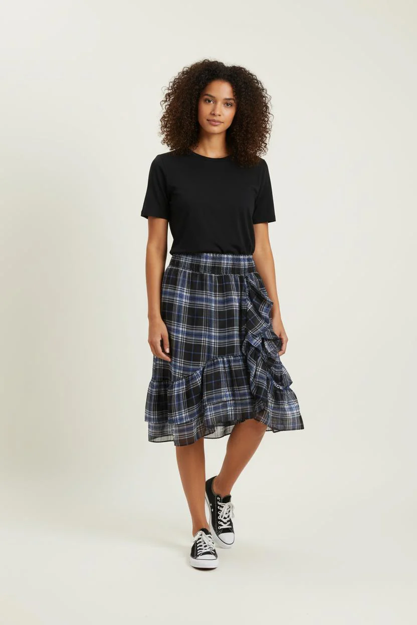 Jupe Midi Bleu et Noir - Taille M/38