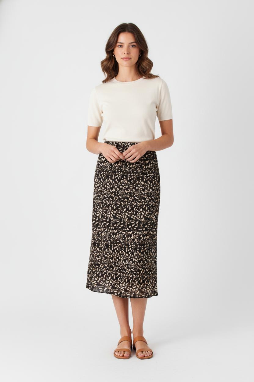 Jupe Midi Noire et Beige - Taille XS/34