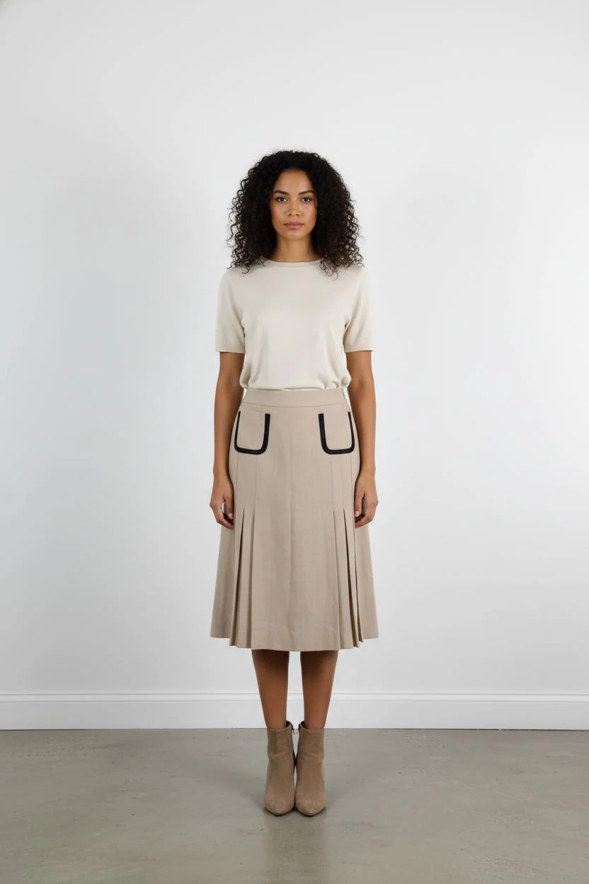 Jupe Plissée Beige et Noire - Taille M/38