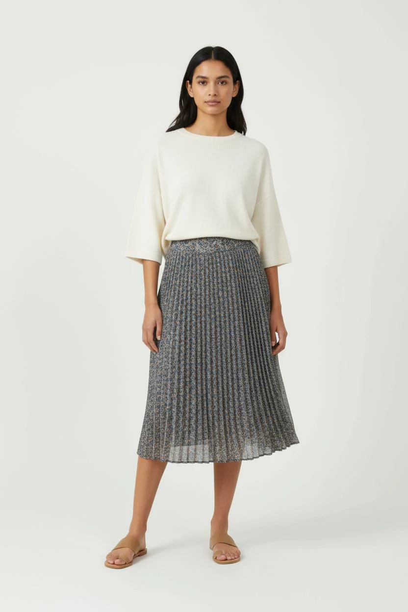 Jupe Plissée Bleue et Marron - Taille M/38