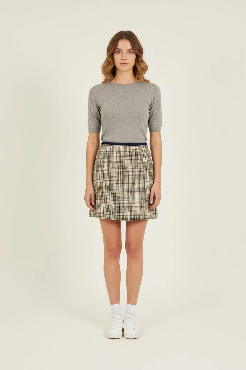 Jupe Plissée Marron et Beige - Taille S/36