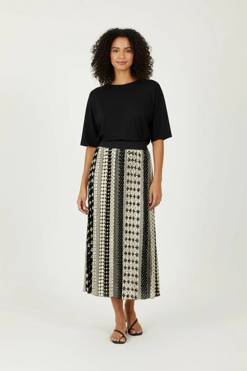 Jupe Plissée Noire et Beige - Taille S/36