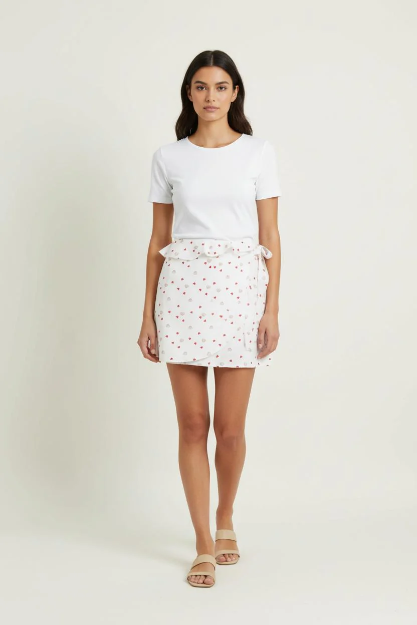 Jupe Portefeuille Blanche et Rouge - Taille M/38