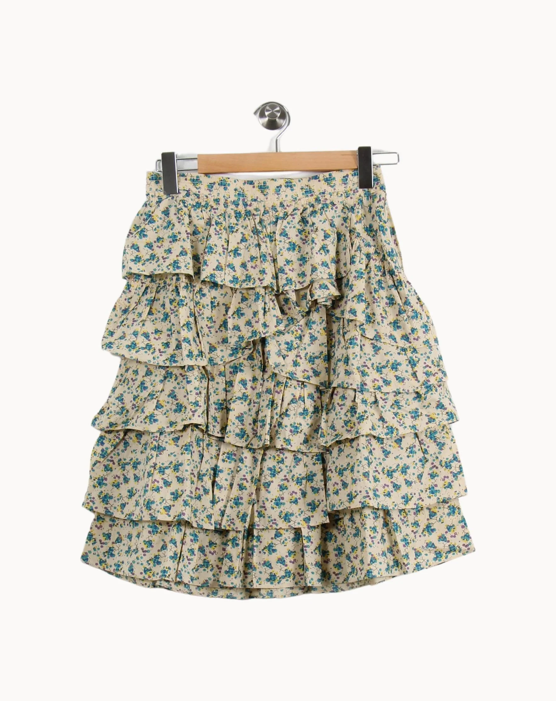 Jupe Volantée Écrue à Fleurs Bleues - Taille S/36 - Image 2