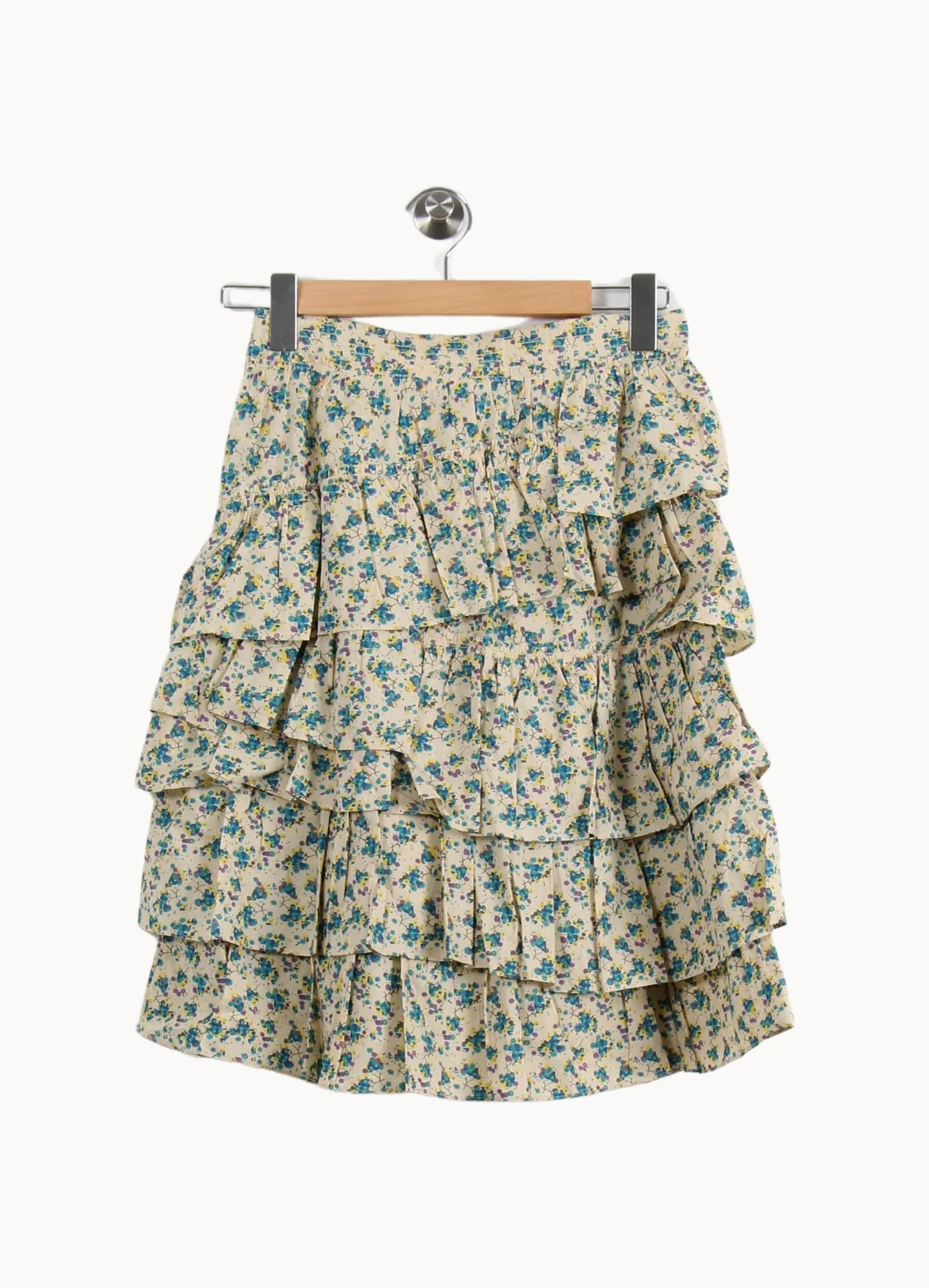 Jupe Volantée Écrue à Fleurs Bleues - Taille S/36 - Image 4