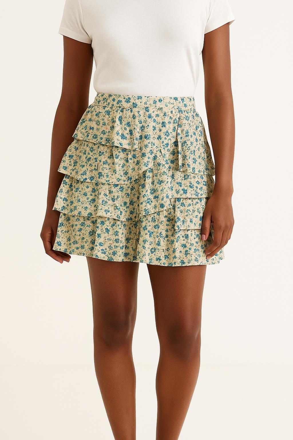 Jupe Volantée Écrue et Bleue - Taille XS/34