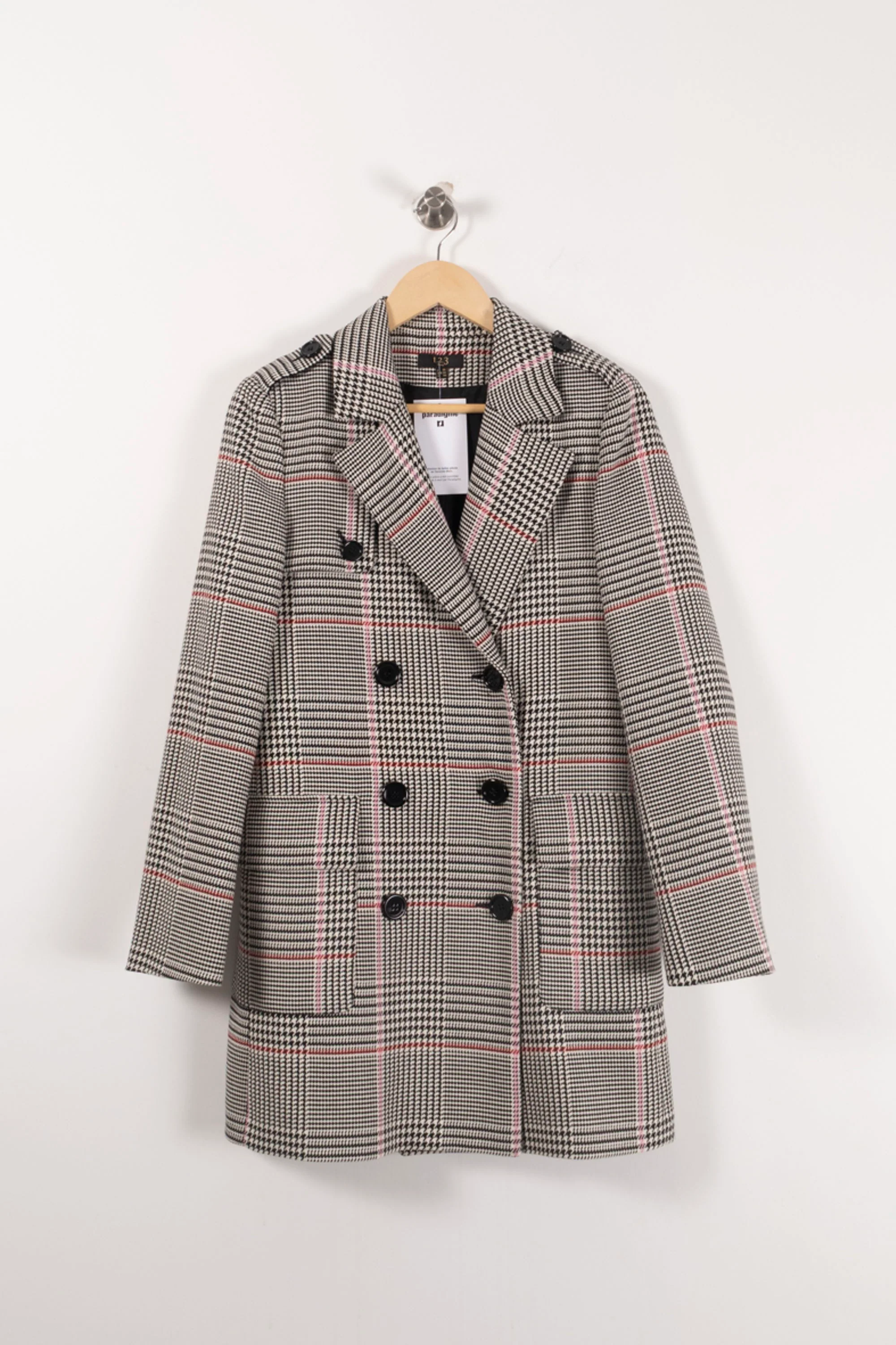 Manteau à Carreaux Gris et Rose - Taille S/36 - Image 2