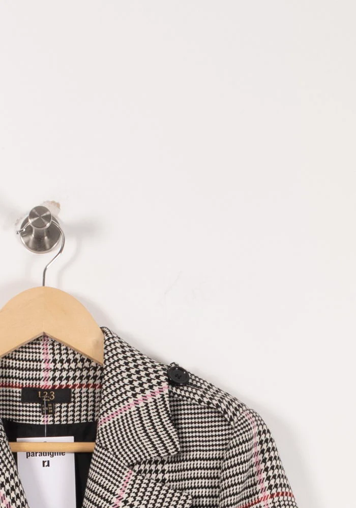 Manteau à Carreaux Gris et Rose - Taille S/36 - Image 3