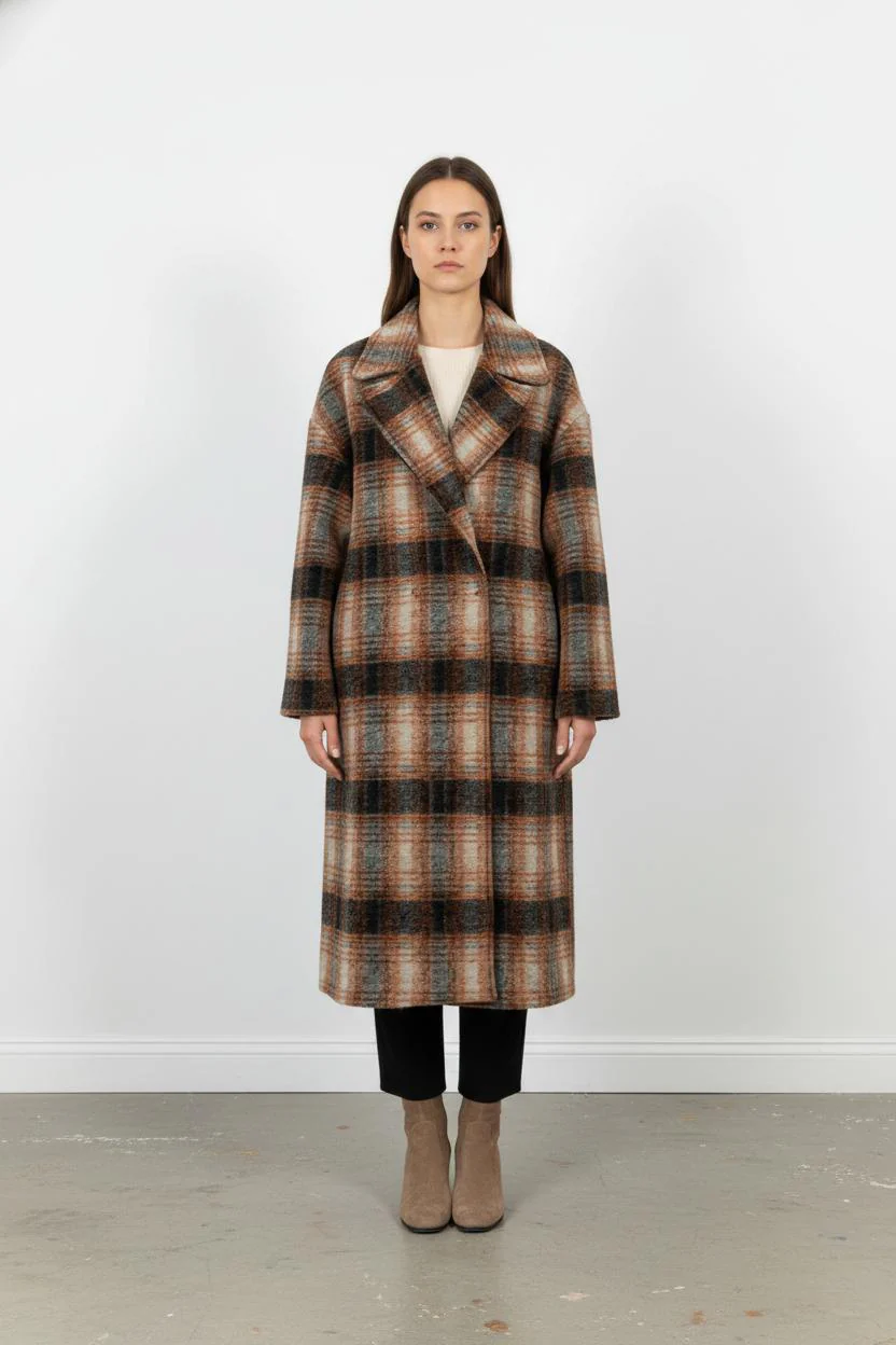 Manteau à Carreaux Marron et Gris - Taille M/38