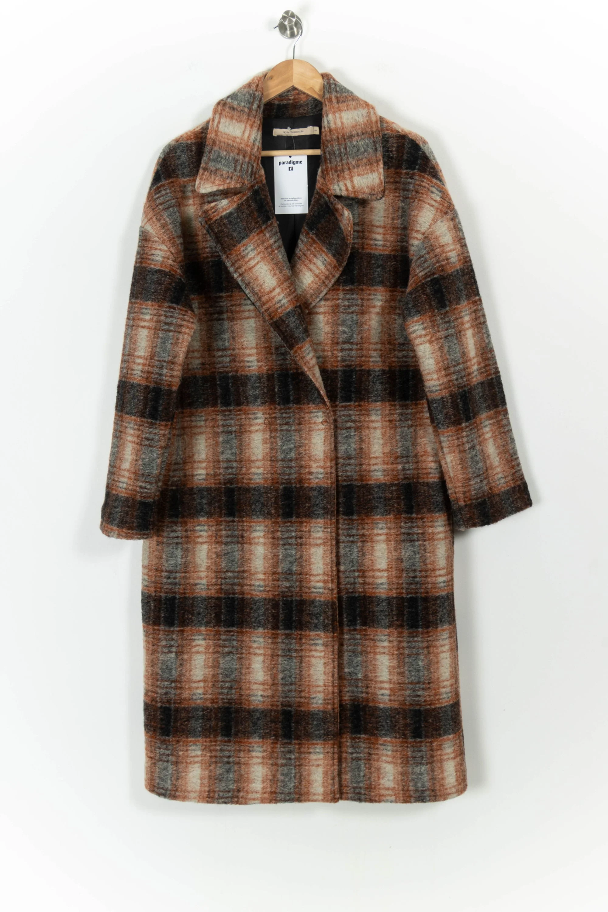 Manteau à Carreaux Marron et Gris - Taille M/38 - Image 2