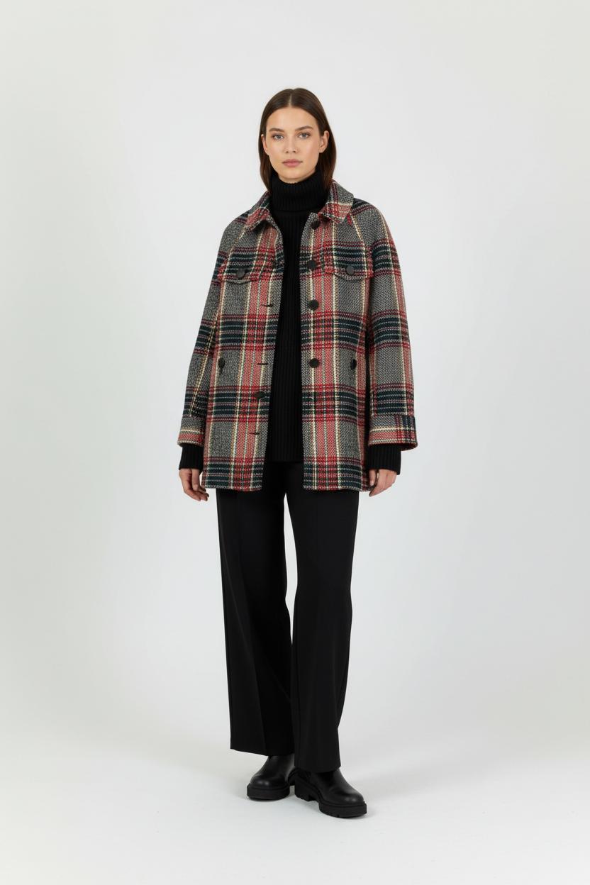 Manteau à Carreaux Rouge et Bleu - Taille XS/34