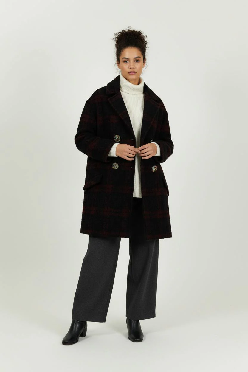 Manteau Long Bordeaux et Noir - Taille S/36