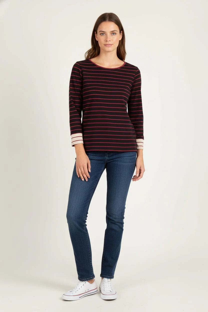 Marinière Noire et Bordeaux - Taille XS/34