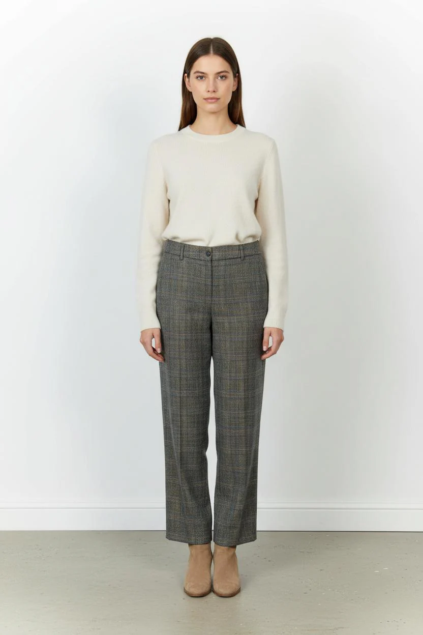 Pantalon À Carreaux Beige et Gris - Taille L/40