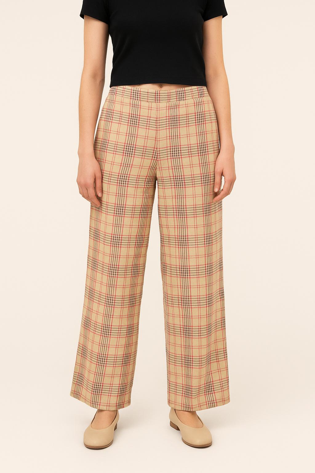 Pantalon À Carreaux Beige et Rose - Taille M/38