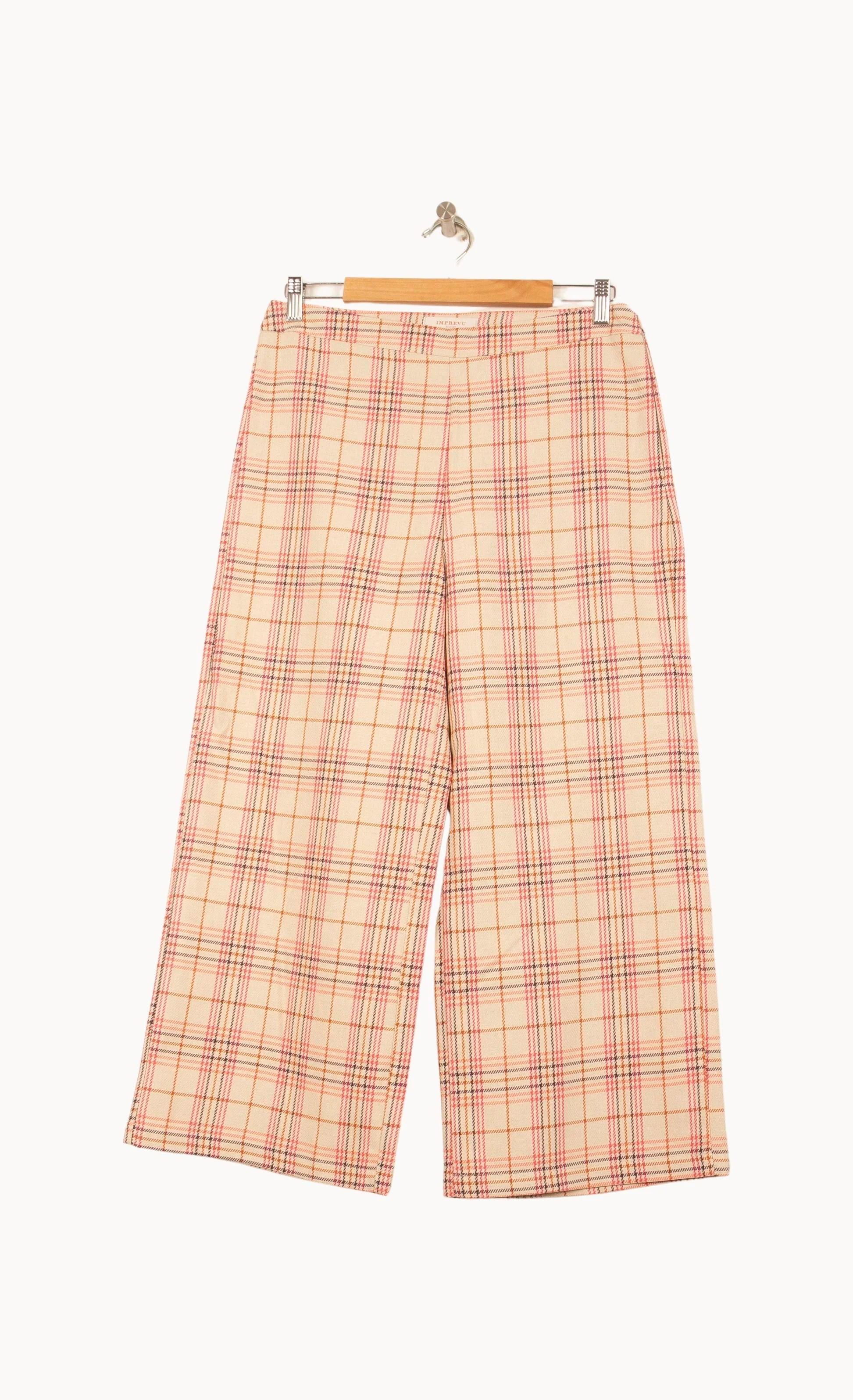 Pantalon À Carreaux Beige et Rose - Taille M/38 - Image 2