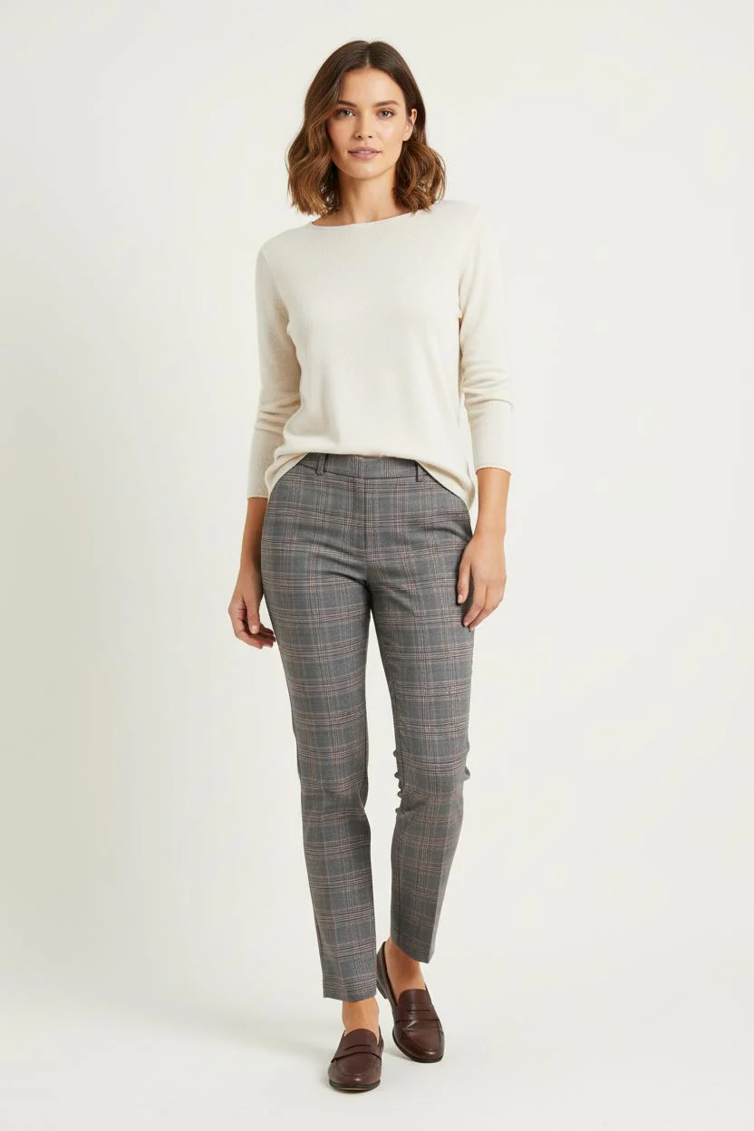 Pantalon À Carreaux Gris et Rouge - Taille S/36
