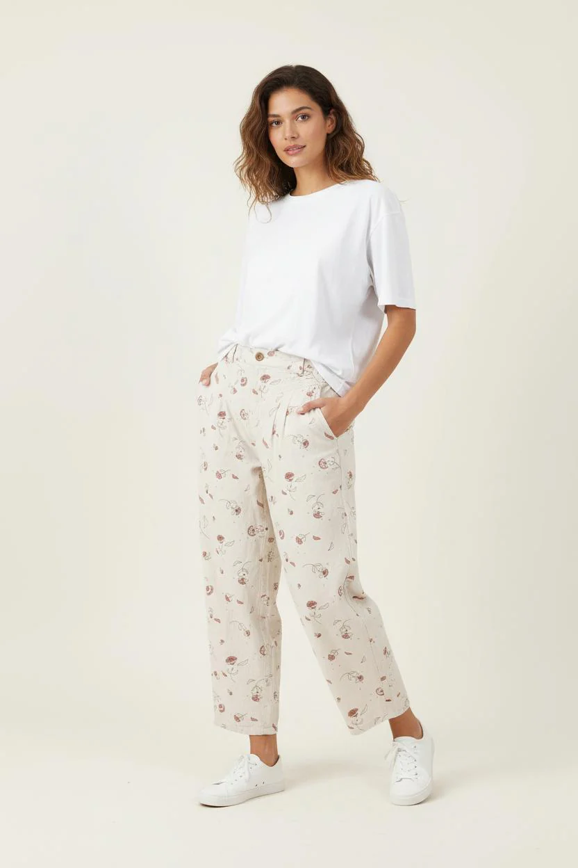 Pantalon Blanc et Rose - Taille L/40