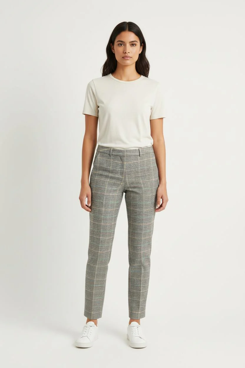 Pantalon Carreaux Beige et Gris - Taille S/36