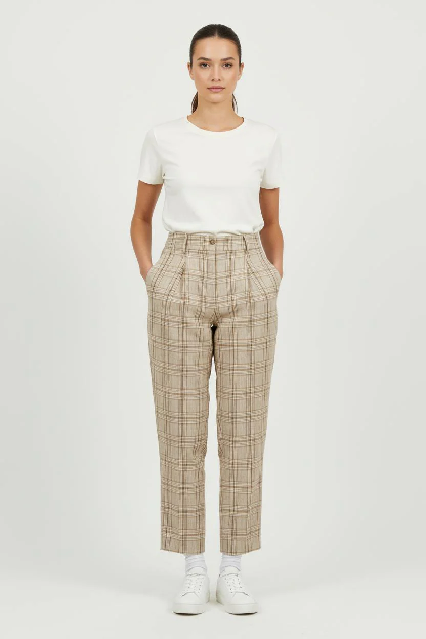 Pantalon Carreaux Beiges - Taille S/36